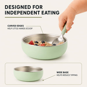 Garden Party stainless steel kids bowls – designed for independent eating: curved edges and wide base – Monkey Proof