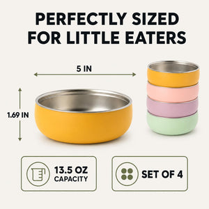 Garden Party stainless steel kids bowls – perfectly sized for little eaters: 5 inch bowl, 13.5 oz capacity, set of 4 – Monkey Proof