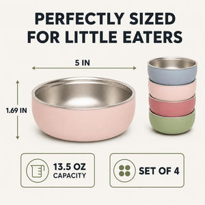 Multicolor stainless steel kids bowls – perfectly sized for little eaters: 5 inch bowl, 13.5 oz capacity, set of 4 – Monkey Proof
