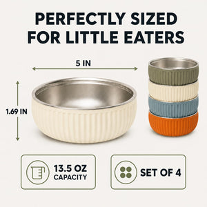 Arizona ridged stainless steel kids bowls – perfectly sized for little eaters: 5 inch bowl, 13.5 oz capacity, set of 4 – Monkey Proof