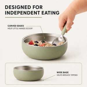 Multicolor stainless steel kids bowls – designed for independent eating: curved edges and wide base – Monkey Proof