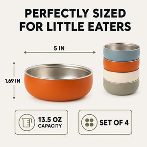 Arizona stainless steel kids bowls – perfectly sized for little eaters: 5 inch bowl, 13.5 oz capacity, set of 4 – Monkey Proof