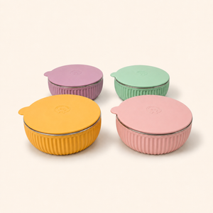 Monkey Proof Child Bowls with Lids - Garden Party Grooved